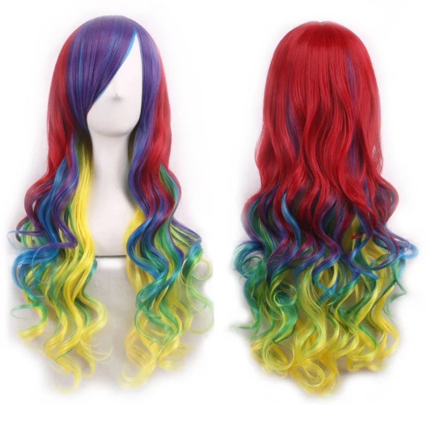 Soowee Synthetic Hair Ombre Rainbow Cosplay Wig Bangs Red Yellow Purple Green Blue Wigs Black Women