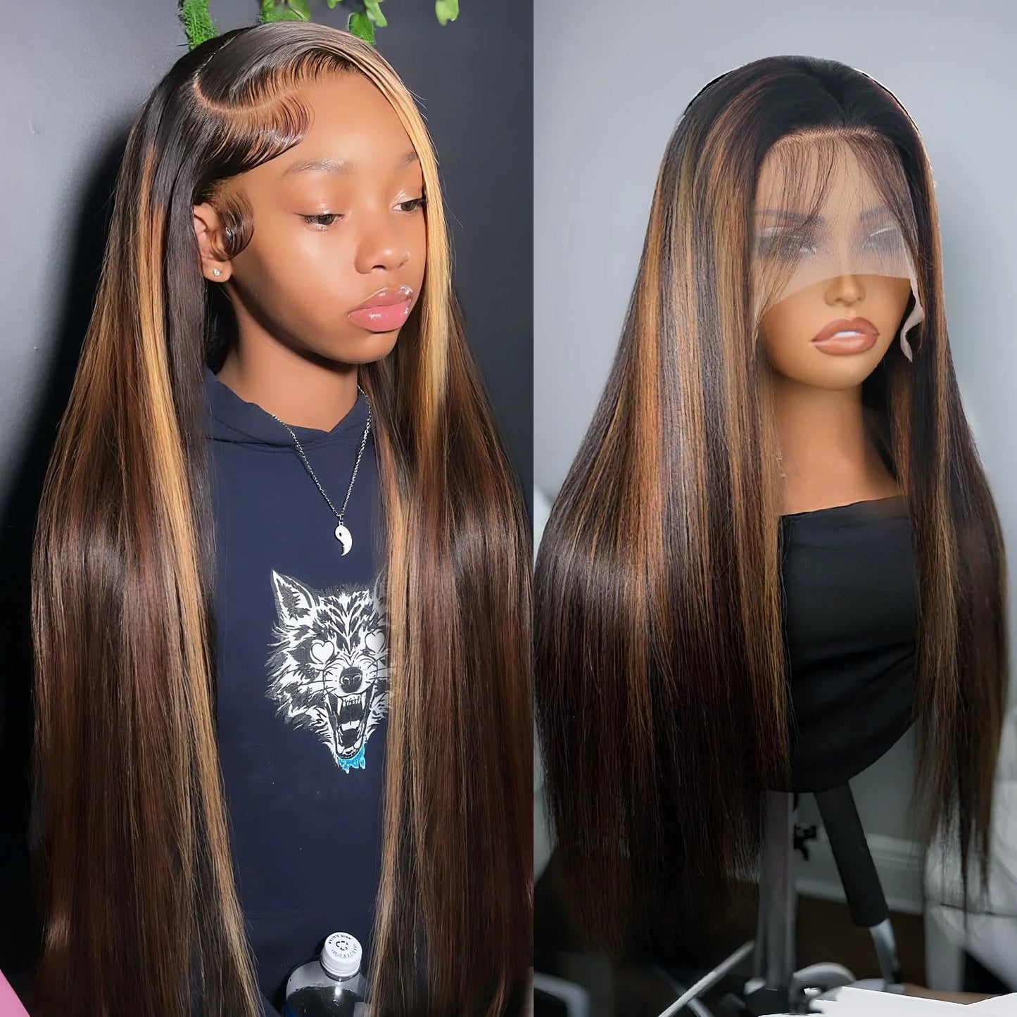 Ombre Highlight Straight Lace Front Wig – HD Transparent Lace Human Hair