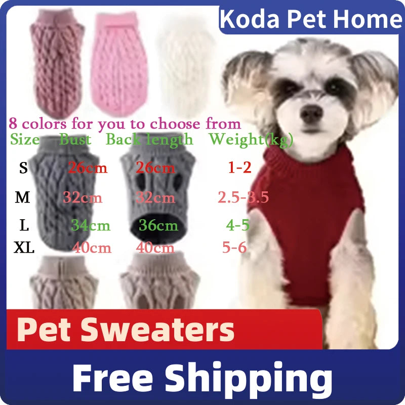 Cable Knit Dog Sweater – Warm Winter Turtleneck for Small Dogs