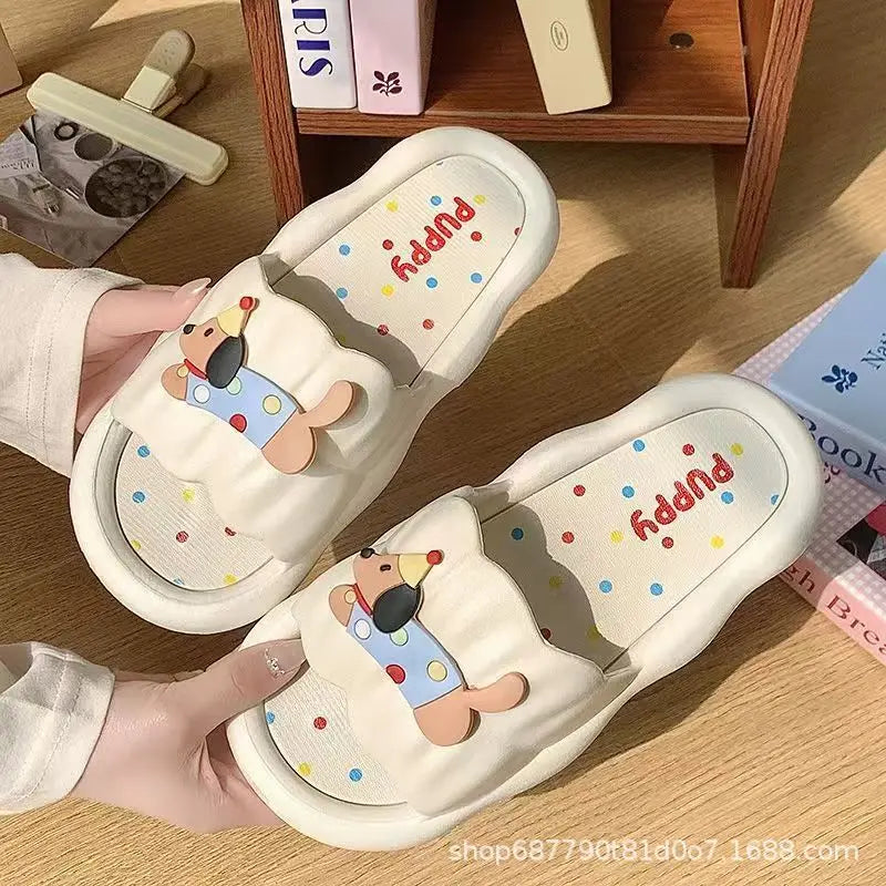 Cartoon Puppy Slippers Women Cushioned Anti-Slip Open-Toe