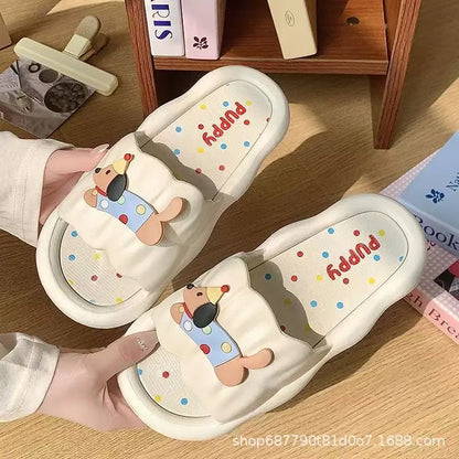 Cartoon Puppy Slippers Women Cushioned Anti-Slip Open-Toe