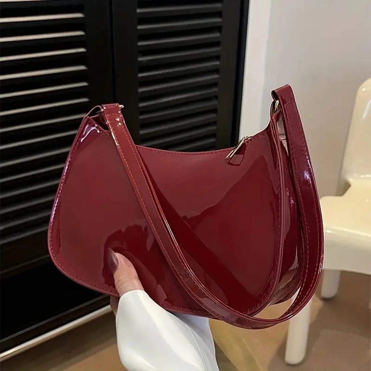 Patent Leather Shoulder Bag – Retro Underarm Handbag for Women