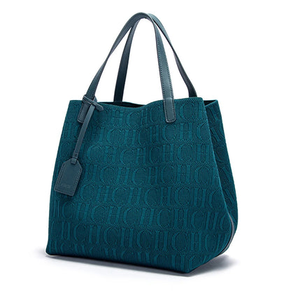 Large Capacity Tote Bag – Monogram Knitted Shoulder Bag for Women
