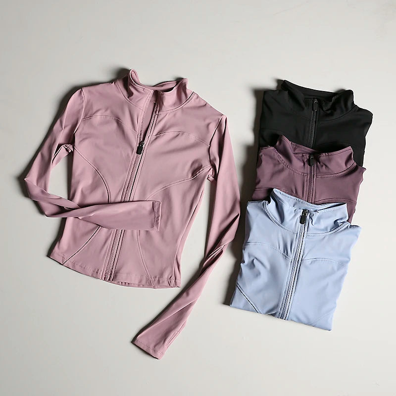 Women's Slim Fit Zip-Up Sports Jacket – Stand Collar Athletic Coat