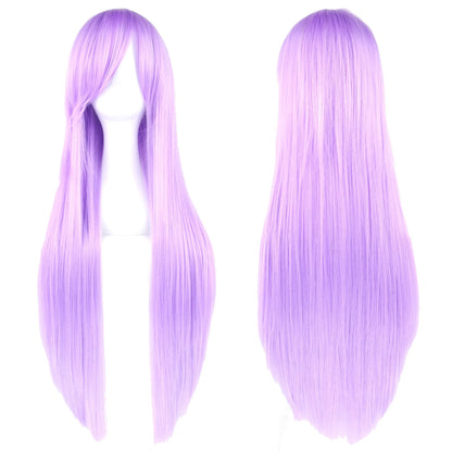 Soowee Long Synthetic Hair White Purple Cosplay Wigs Party Black Straight Wig Hairpiece Women
