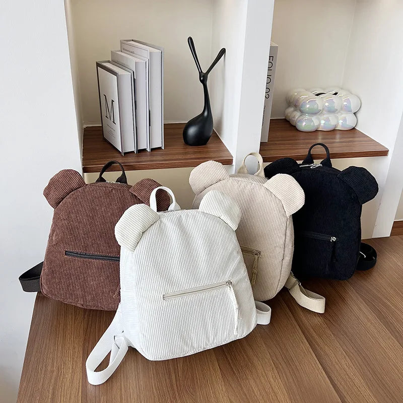 Cute Bear Ear Fleece Backpack for Kids – Girls School Bag