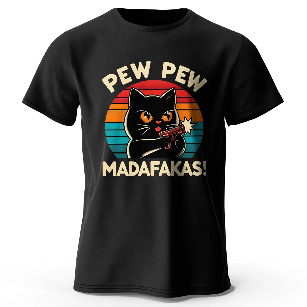 Cute Cat Doodle Graphic Cotton T Shirt Unisex Casual Short Sleeve Tee
