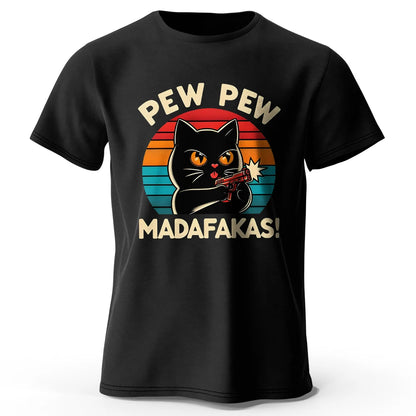 Cute Cat Doodle Graphic Cotton T Shirt Unisex Casual Short Sleeve Tee