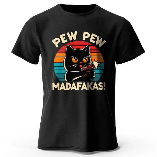 Cute Cat Doodle Graphic Cotton T Shirt Unisex Casual Short Sleeve Tee