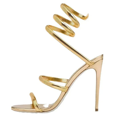 Spiral Wrap Ankle Strap Stiletto Sandals for Women – Open Toe Sexy Heels