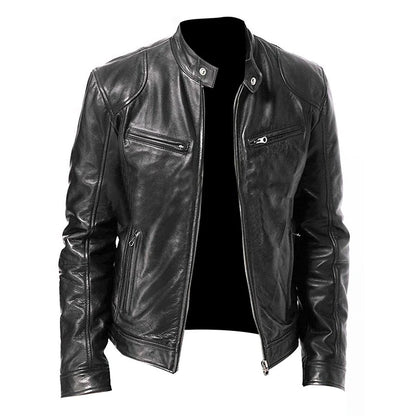 Men's PU Leather Motorcycle Jacket – Slim Fit Biker Coat
