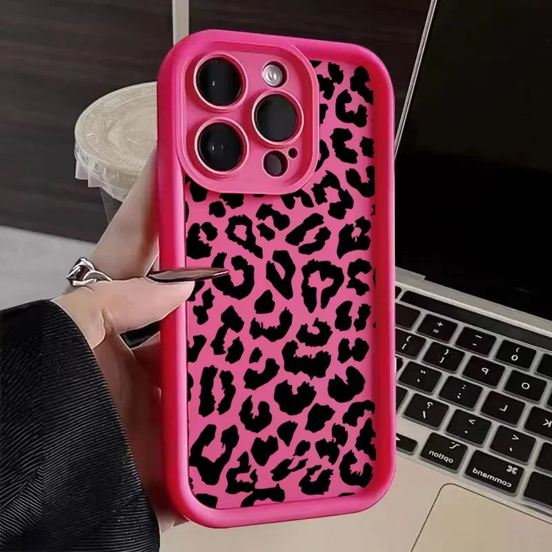 Black Leopard Print Pattern Silicone Phone Case Iphone 17 11 12 13 14 15 16 Pro Max 16e X Xs Xr 7 8