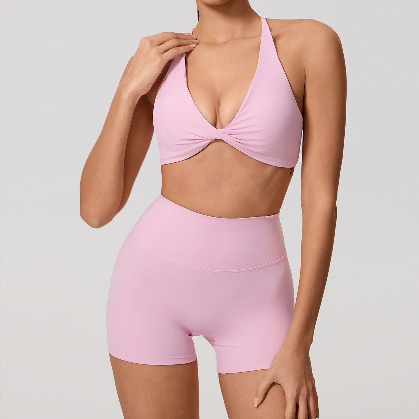 Women's 2-Piece Yoga Set – Long Sleeve Crop Top & Shorts