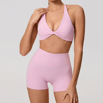 Women's 2-Piece Yoga Set – Long Sleeve Crop Top & Shorts