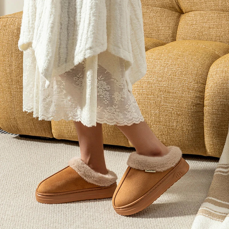 Fuzzy Winter Slippers – Plush Faux-Fur Thick-Sole Anti-Slip Home Shoes