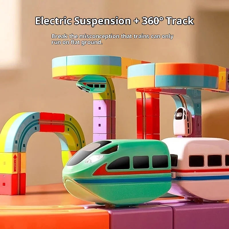 Magnetic Cube Track Train Set – DIY Electric Railway Building Toy