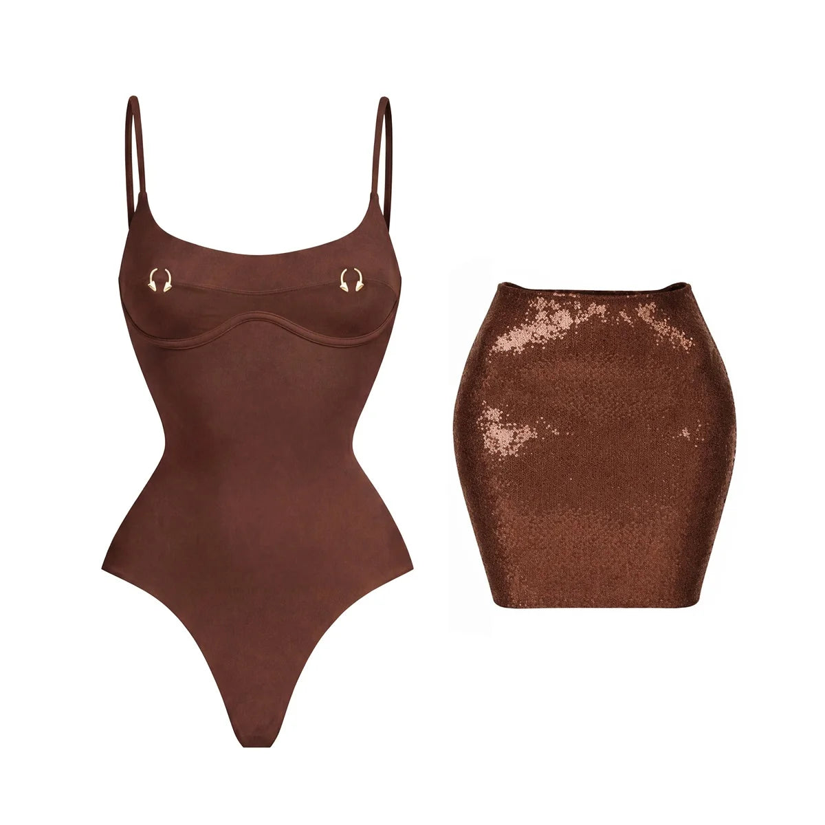 Women's 2-Piece Bodysuit & Sequin Skirt Set