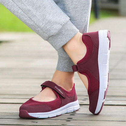 Women's Breathable Mesh Sneakers Casual Walking Shoes Velcro Strap