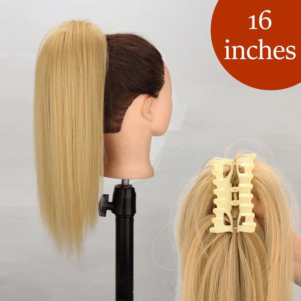 Synthetic Long Straight Claw Clip Ponytail Hair Extensions 24inch Heat Resistant Pony Tail Piece