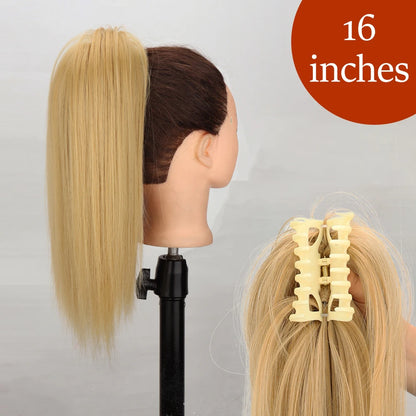 Synthetic Long Straight Claw Clip Ponytail Hair Extensions 24inch Heat Resistant Pony Tail Piece