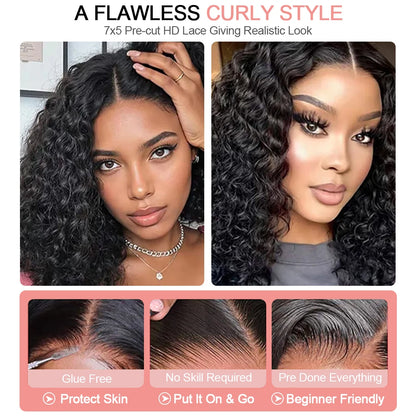 Water Wave Curly Bob Human Hair Wig – HD Lace, Glueless