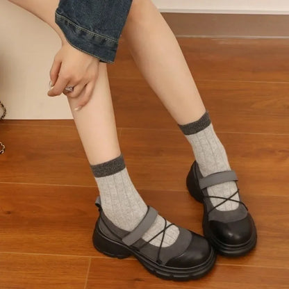 Women's Chunky Platform Mary Jane Sneakers – Cross-Strap Casual Flats