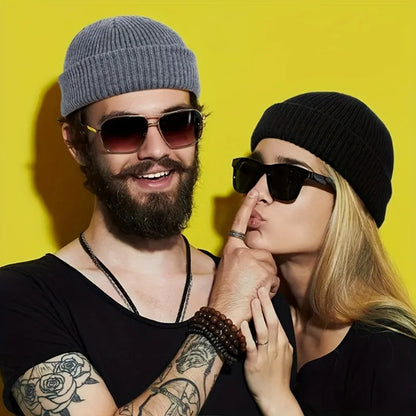 Solid Color Knit Beanie for Men & Women – Warm Winter Skull Cap