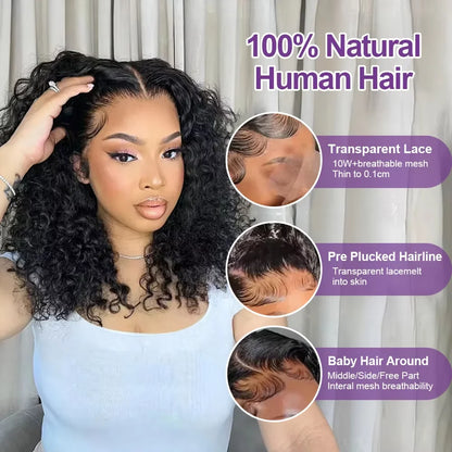 250 Density Short Bob 13x4 Hd Lace Front Human Hair Wigs Women Deep Wave Indian Raw Curly Frontal