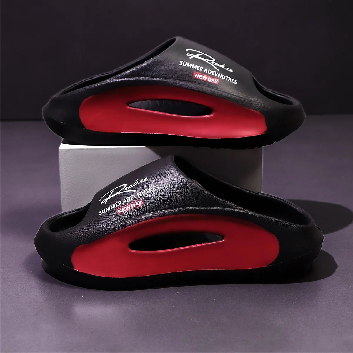 Men's Lightweight EVA Slides – Trendy Cut-Out Design Sandals