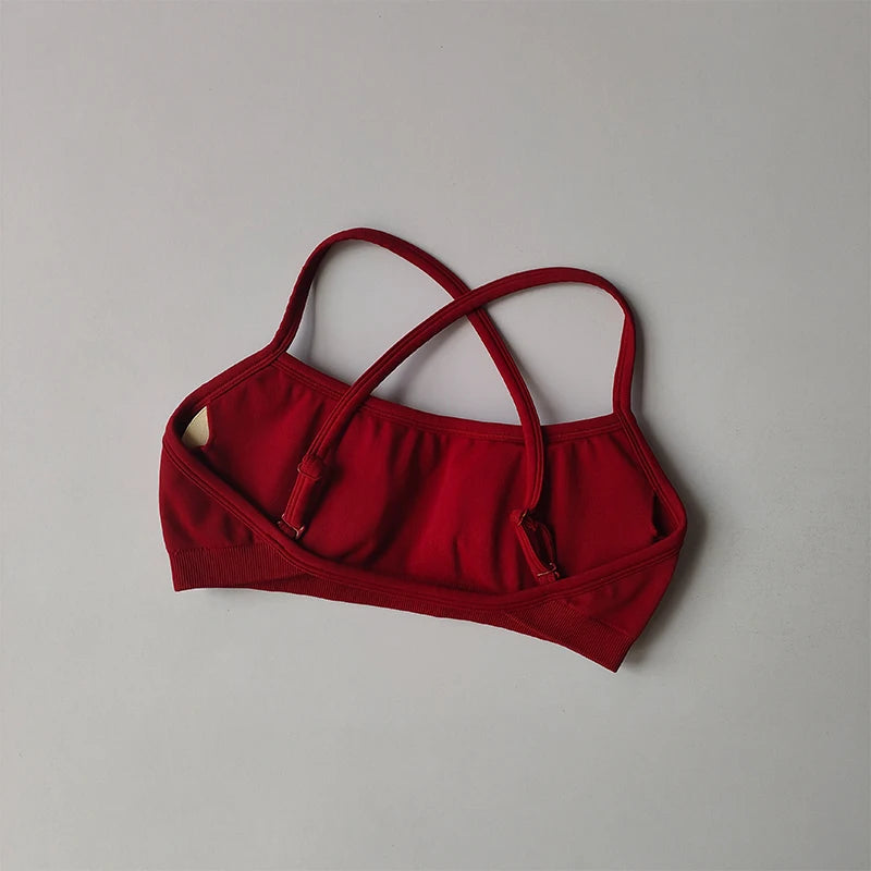 Seamless Cross-Back Sports Bra Women Shockproof Gathering Yoga Crop Top