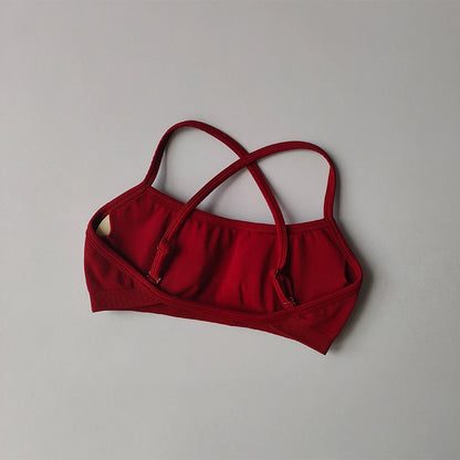 Seamless Cross-Back Sports Bra Women Shockproof Gathering Yoga Crop Top