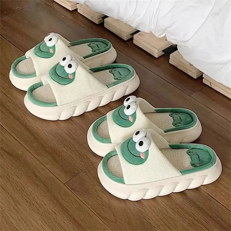 Frog Slippers for Women – Cute 3D Linen Indoor House Shoes