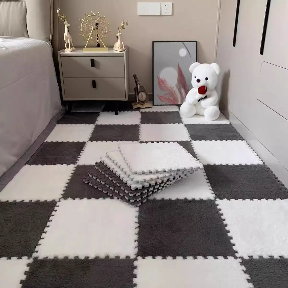 Interlocking Foam Floor Tiles Plush Puzzle Play Mat 10pcs 11.8x11.8in