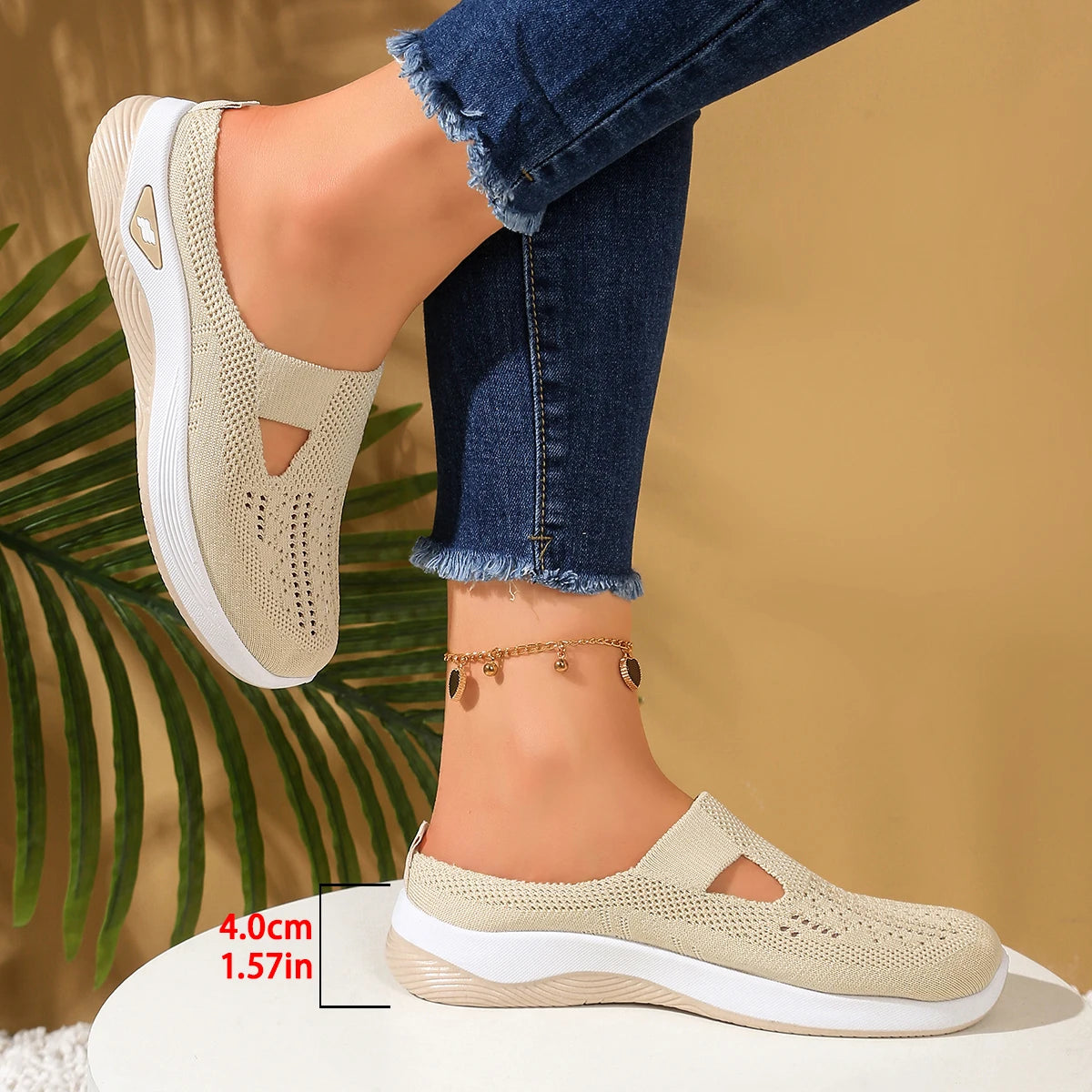 Women's Slip-On Knit Mule Sneakers – Breathable Air Cushion Slippers