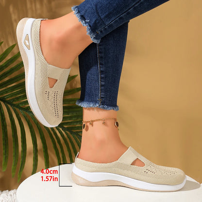 Women's Slip-On Knit Mule Sneakers – Breathable Air Cushion Slippers