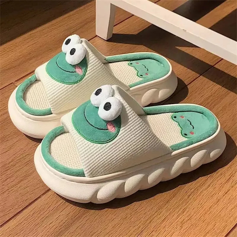 Frog Slippers for Women – Cute 3D Linen Indoor House Shoes