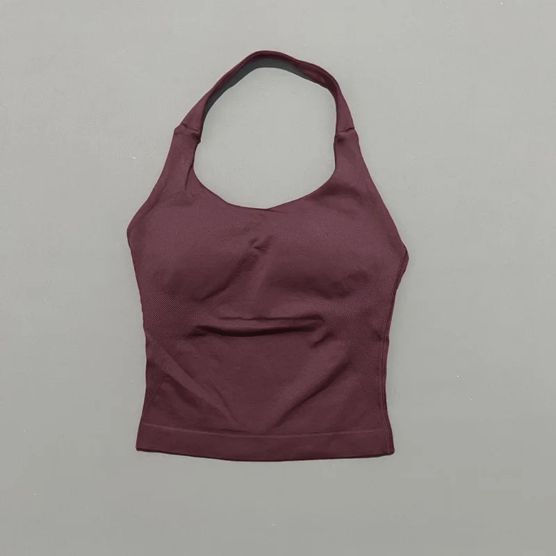 Seamless Halter Longline Sports Tank Top for Women – Gym Yoga Workout