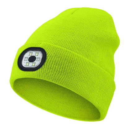 LED Beanie Hat with Headlamp – USB Rechargeable Winter Knit Cap