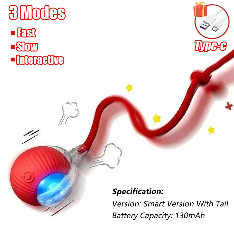 Interactive Cat Ball Toy – Automatic Rolling with Faux Tail, USB Rechargeable