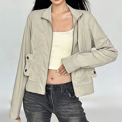 Women's Retro Flight Jacket – Zip-Up Bomber with Pockets