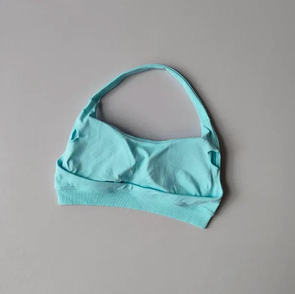 Seamless Padded Sports Bra – Backless Halter Crop Top for Women