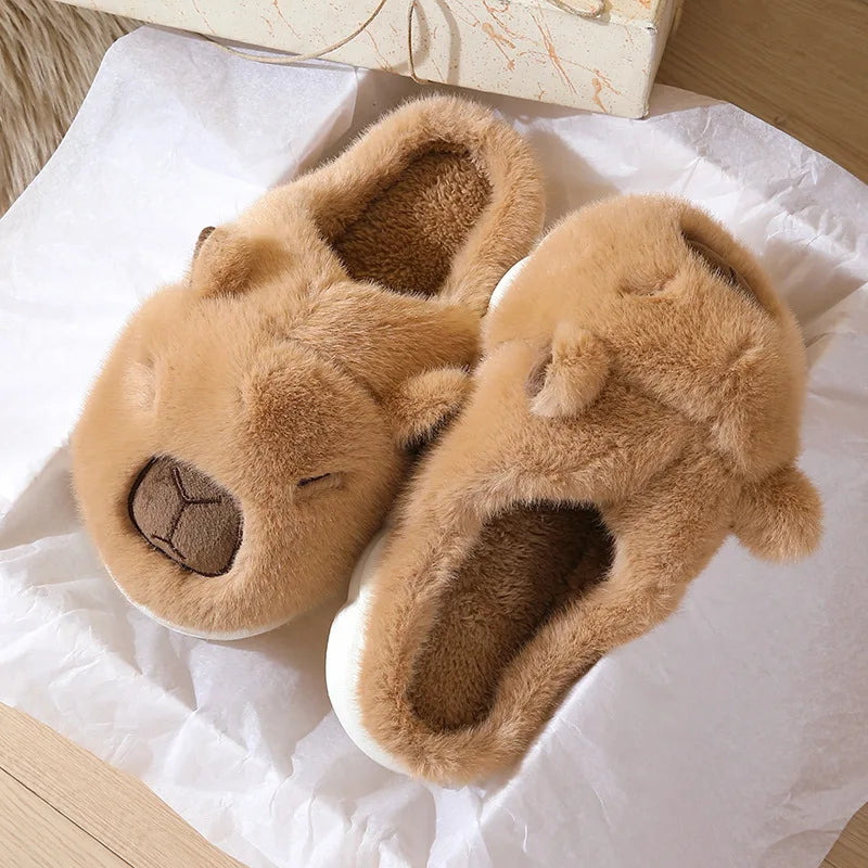 Cute Capybara Cotton Slippers Women Autumn Winter Indoor Soft Sole Warm Fur Slides Men Comfort Non