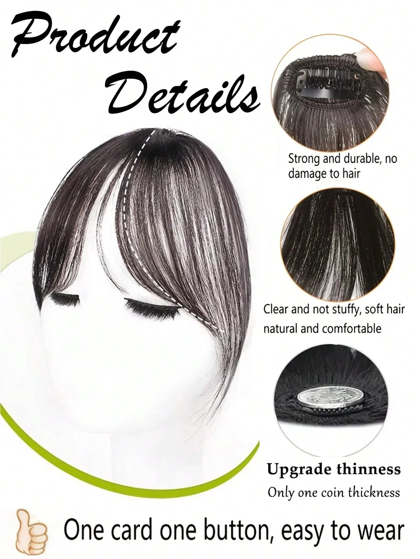 Clip-In Bangs Hair Extension – Natural Seamless French Fringe