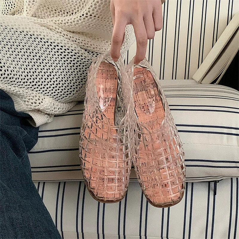Women's Hollow Jelly Flat Sandals – Anti-Slip Summer Shoes