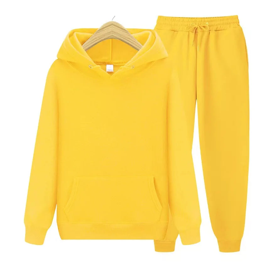Women's Hoodie & Jogger Two-Piece Set – Casual Solid Color Tracksuit