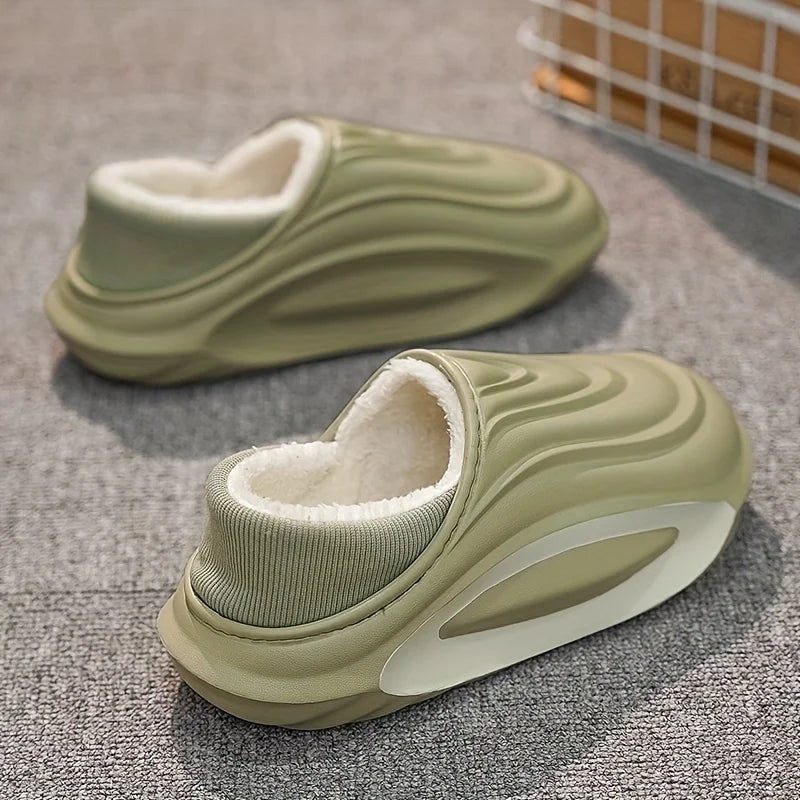 Fleece-Lined Winter Slippers – Chunky EVA Sole, Indoor Outdoor Shoes