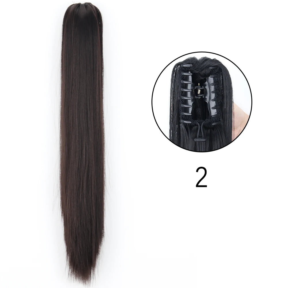 Synthetic Long Straight Claw Clip Ponytail Hair Extensions 24inch Heat Resistant Pony Tail Piece