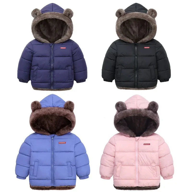 Kids Bear Ear Hooded Winter Jacket – Padded Fleece Coat