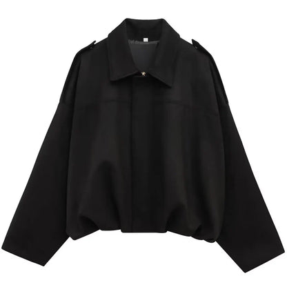 Women's Suede Cropped Bomber Jacket – Oversized Batwing Coat