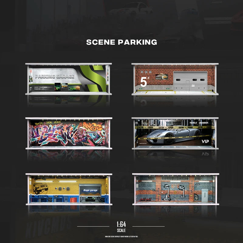 1:64 Scale Parking Garage Scene Model with LED Lights